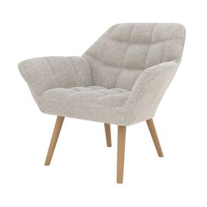 Fauteuil en tissu gris clair et pieds en bois
