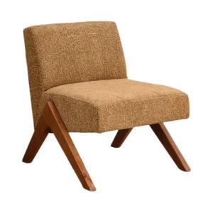 Fauteuil en tissu pieds bois - Marron chiné