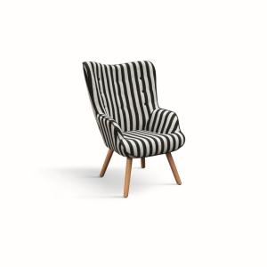 Fauteuil en tissu rayé noir et blanc avec pieds en bois