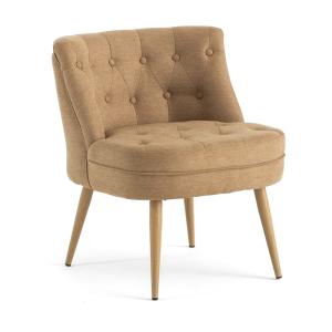 Fauteuil en tissu rose poudré avec pieds effet bois
