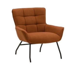Fauteuil en tissu terracotta et pieds en métal noir