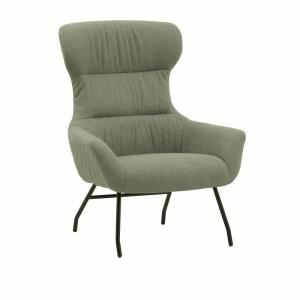 Fauteuil en tissu vert et pieds en métal noir