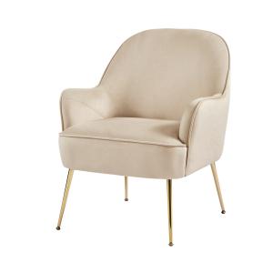 Fauteuil  en velours beige avec piètement doré