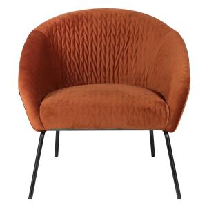 Fauteuil en velours cognac pieds métal