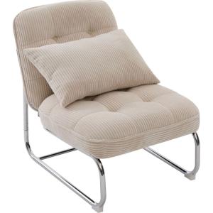 Fauteuil en velours côtelé beige, piètement chromé