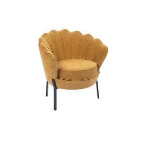 Fauteuil en velours côtelé et pieds en métal noir moutarde…