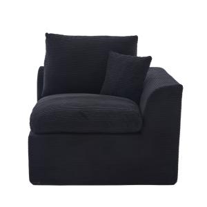 Fauteuil en velours côtelé noir, design minimaliste et conf…