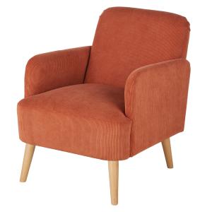 Fauteuil en velours côtelé orange écureuil et pieds en bois…