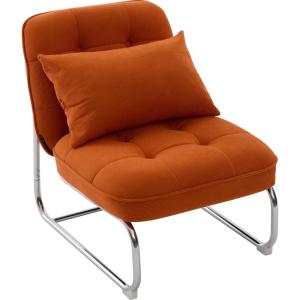Fauteuil en velours côtelé orange, piètement chromé