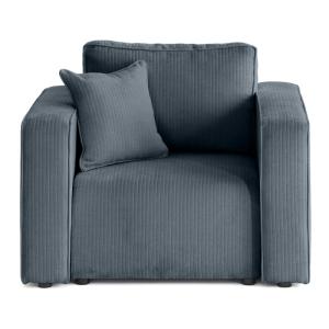 Fauteuil en velours côtelé plat bleu