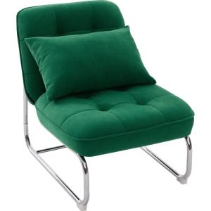 Fauteuil en velours côtelé vert électrique, piètement chrom…