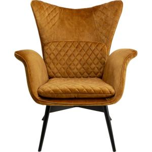 Fauteuil en velours ocre et hêtre laqué