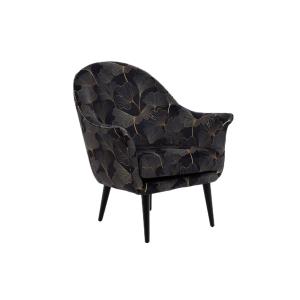 Fauteuil en velours peau de pêche aux motifs fleuris gris