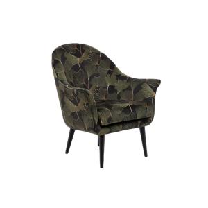 Fauteuil en velours peau de pêche aux motifs fleuris vert