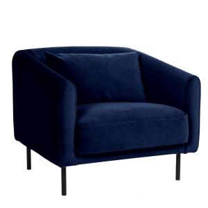 Fauteuil en velours pieds droits en métal - Bleu marine