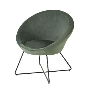 Fauteuil en velours vert pieds en acier noir