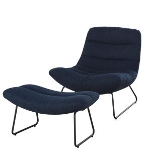Fauteuil et repose-pieds bouclettes bleu nuit