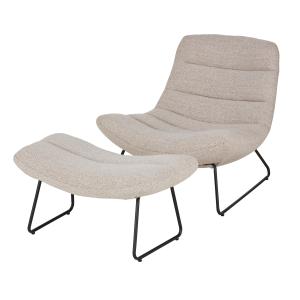 Fauteuil et repose-pieds bouclettes grises