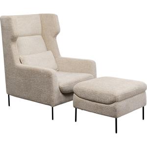 Fauteuil et repose-pieds en polyester beige