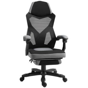 Fauteuil gaming réglable repose-pied tissu maille gris noir