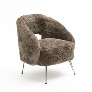 Fauteuil imitation fourrure pieds chrome - Taupe