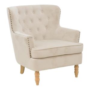Fauteuil Keisi Blanc velours crème pied bois naturel 81,5x8…