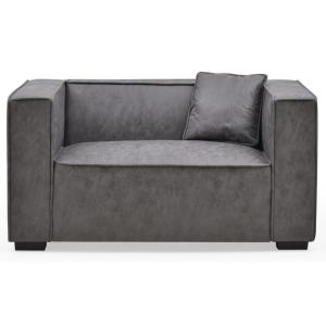 Fauteuil large tissu effet peau vintage gris