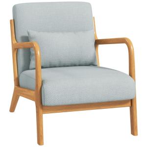 Fauteuil lounge 3 coussins bois hévéa lin synthétique gris…