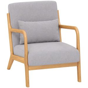 Fauteuil lounge 3 coussins bois hévéa velours givré gris