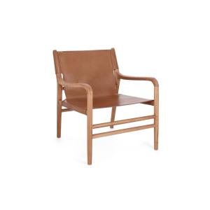 Fauteuil lounge à accoudoirs en bois teck et cuir pleine fl…