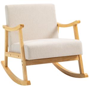 Fauteuil lounge à bascule bois hévéa épais coussins beige…