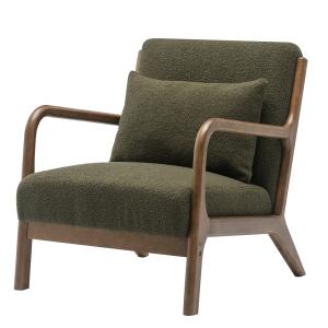 Fauteuil lounge avec coussin Bouclette Army et bois teinté…