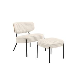 Fauteuil lounge avec repose-pieds en tissu crème