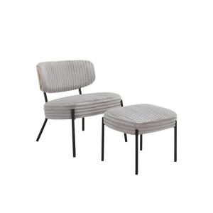 Fauteuil lounge avec repose-pieds en tissu gris clair