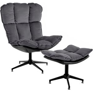 Fauteuil lounge avec repose-pieds en velours anthracite