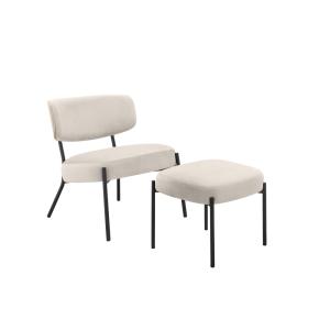 Fauteuil lounge avec repose-pieds en velours crème