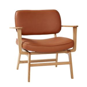 Fauteuil lounge en bois de chêne et faux cuir marron et nat…