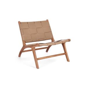 Fauteuil lounge en bois teck et cuir pleine fleur