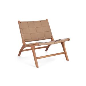 Fauteuil lounge en bois teck et cuir pleine fleur marron cl…