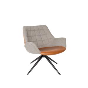 Fauteuil lounge en cuir marron et tissu gris