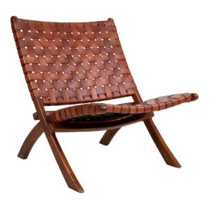 Fauteuil lounge en cuir tressé marron PAWOÏ marron 74x66x73…
