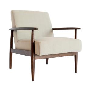 Fauteuil lounge en frêne teinté et tissu lin/coton beige