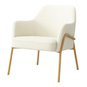 Fauteuil lounge en tissu Bouclé Ecru et métal decor chêne