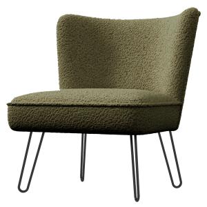 Fauteuil lounge en tissu bouclette Army et pieds métal noir