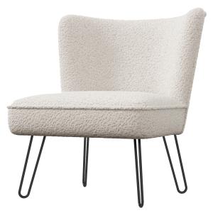 Fauteuil lounge en tissu bouclette Ecru et pieds métal noir