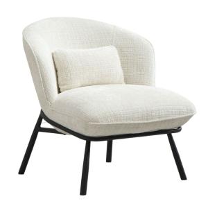 Fauteuil lounge en tissu chenillé blanc piètement métal noi…