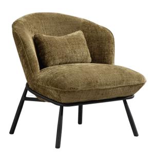 Fauteuil lounge en tissu chenillé vert piètement métal noir…