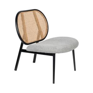 Fauteuil lounge en tissu et cannage - Gris