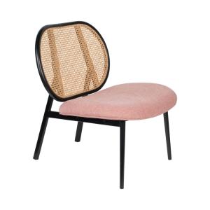 Fauteuil lounge en tissu et cannage - Rose