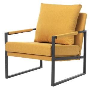 Fauteuil lounge en tissu Moutarde et métal noir